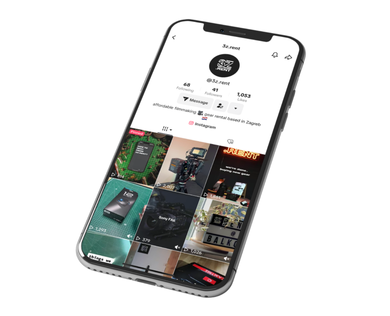 A phone mockup with a visual of 3z.rent TikTok profile