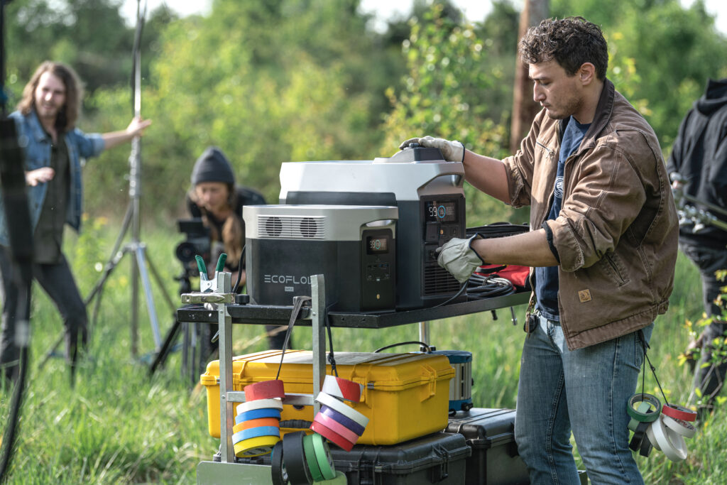 EcoFlow's batteries powering an entire set outdoors.